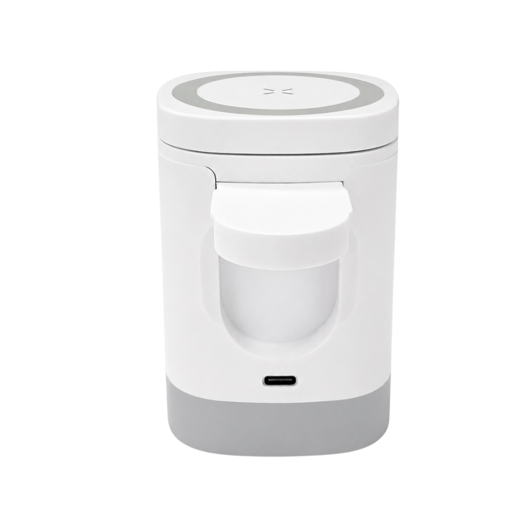 Cargador inalámbrico magnético 3 en 1 de 15W,  ABS reciclado, 6.4 x 9 x 6.4 cm, Blanco
