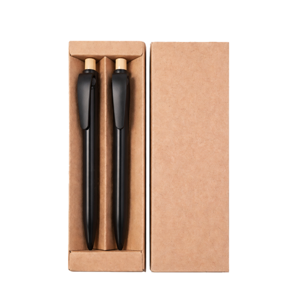 Lapicero, Fibra de bambu, negro, Rabs set con lápiz infinito, botón de bambú en caja kraft