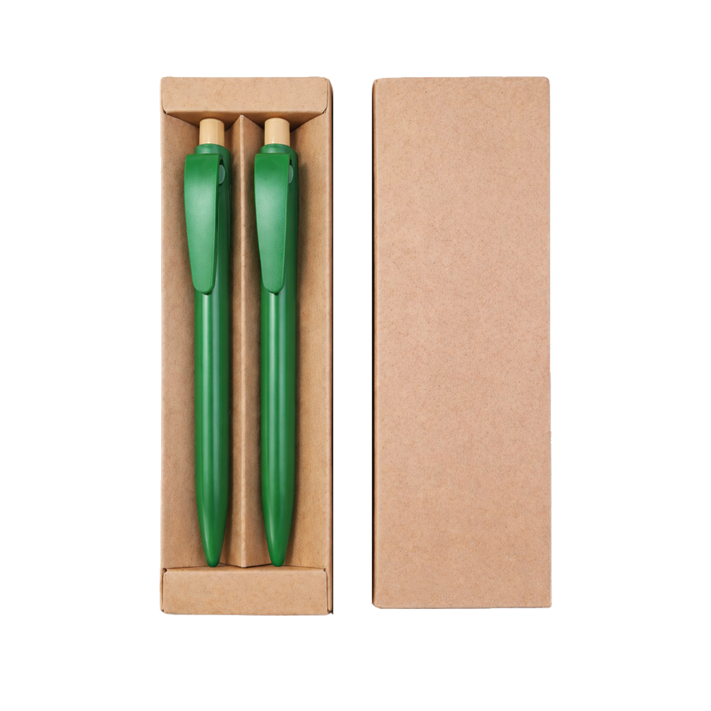 Lapicero, Fibra de bambu, verde, Rabs set con lápiz, botón de bambú en caja kraft
