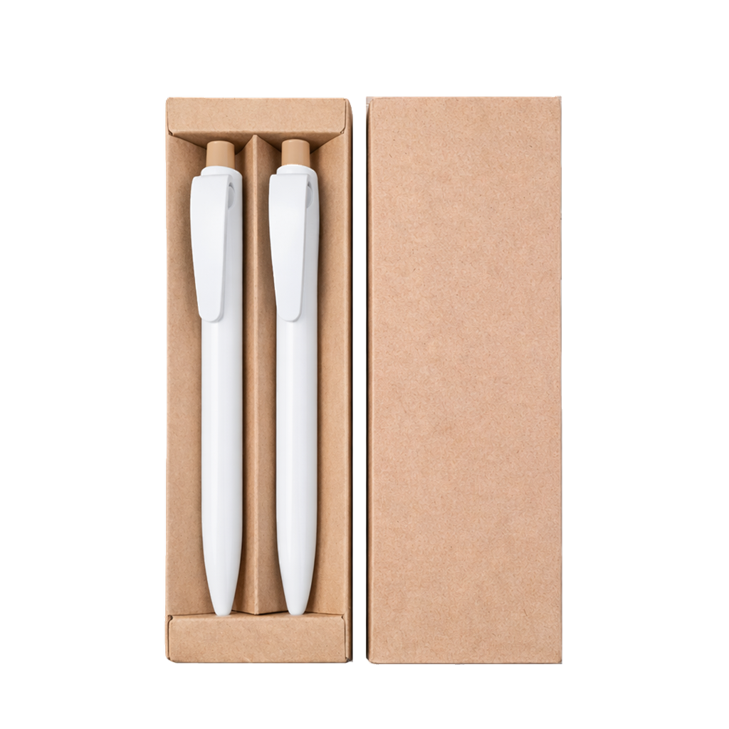 Lapicero, Fibra de bambu, Blanco, Rabs set con lápiz, botón de bambú en caja kraft