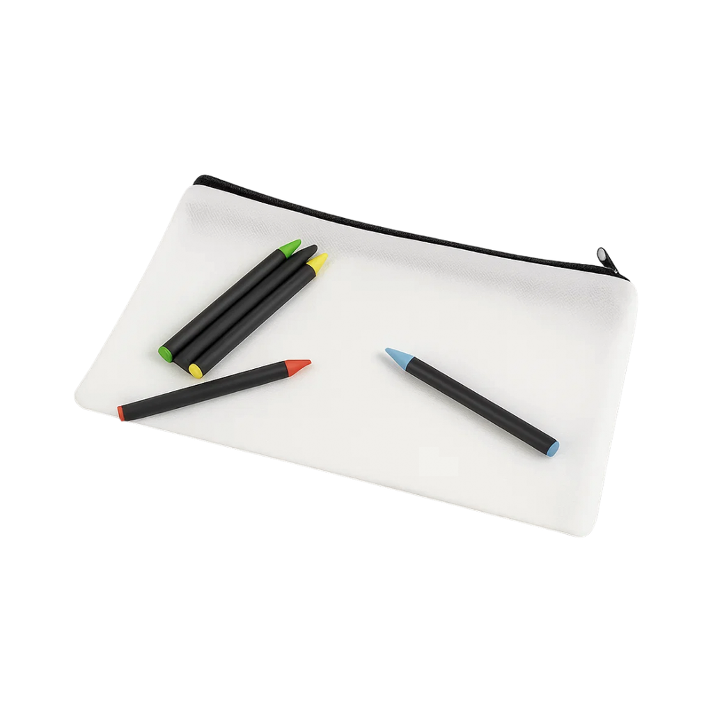 Estuche, Tela ecologica, Blanco, 11*22 cm, con 5 crayones de cera