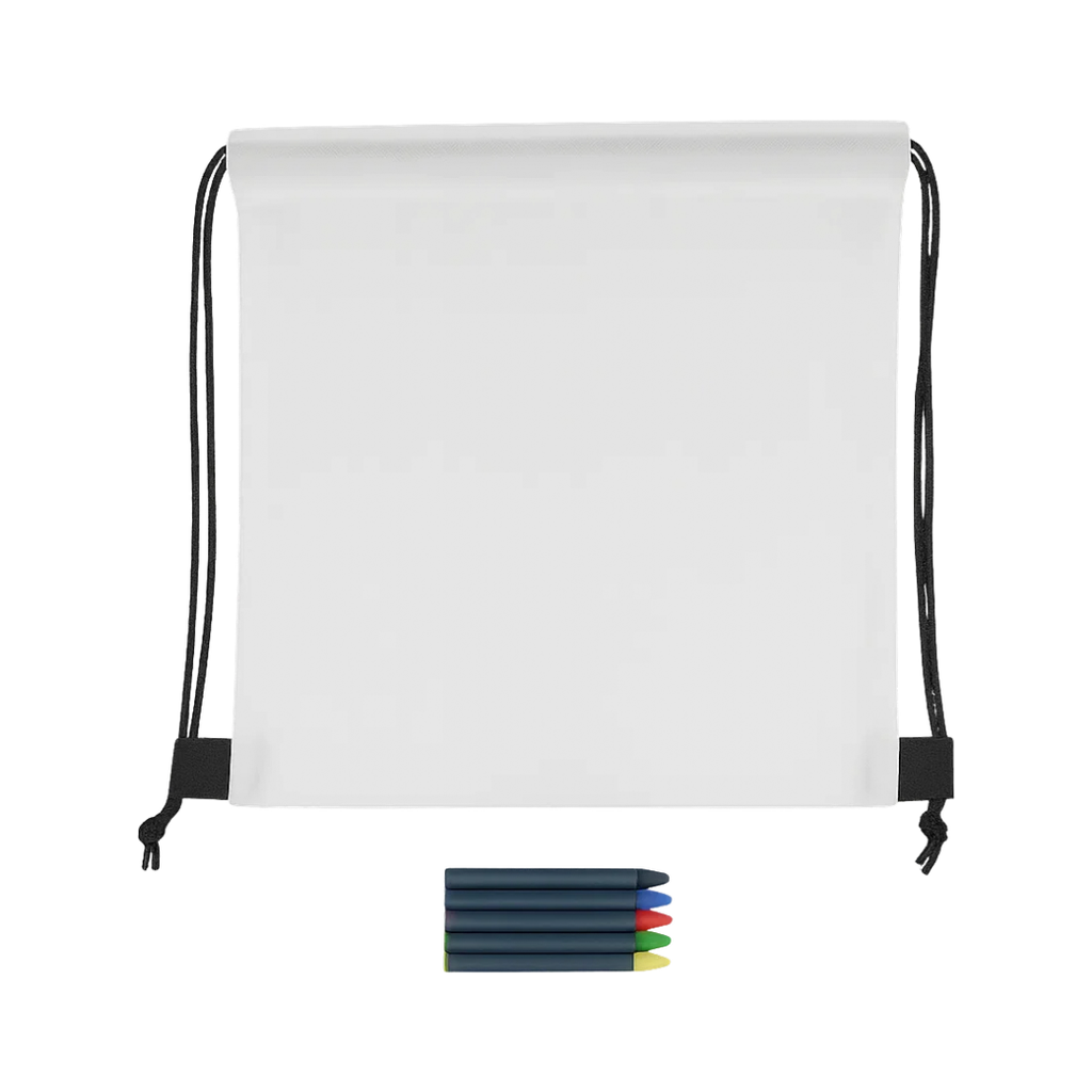 Mochila, Tela ecólogica, Blanco, 25*30 cm, con 5 crayones de cera