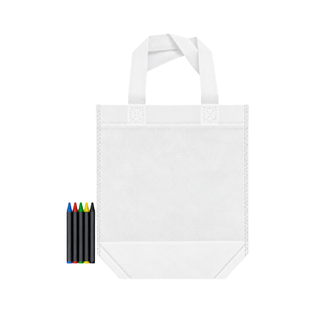 Bolsa, Tela ecólogica, Blanco, 24*22*10, de fuelle y 5 crayones de cera