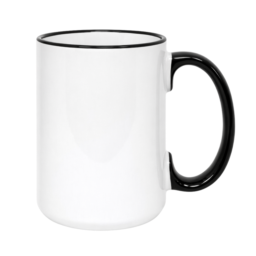 Pocillo Ac, Ceramica, Blanco con  borde y  mango color negro 16 Oz