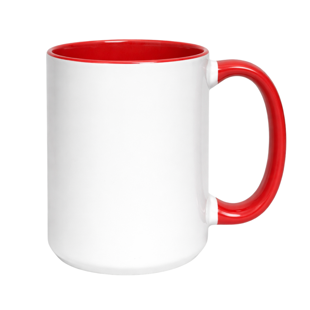 Pocillo Cd, Ceramica,  Blanco con el fondo Rojo y mango color rojo 16 Onzas