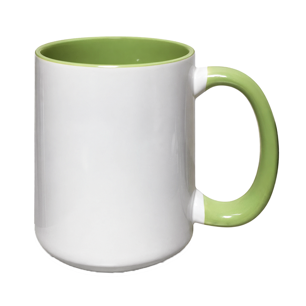 Pocillo Kl, Ceramica, Blanco con fondo y mango color Verde 16 Oz