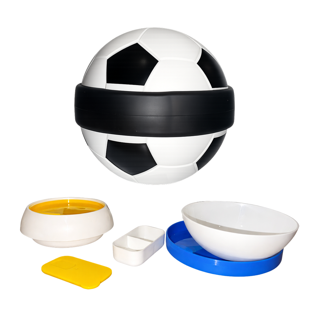 Lonchera, Plástica, Blanco, con negro diseño de pelota de fut