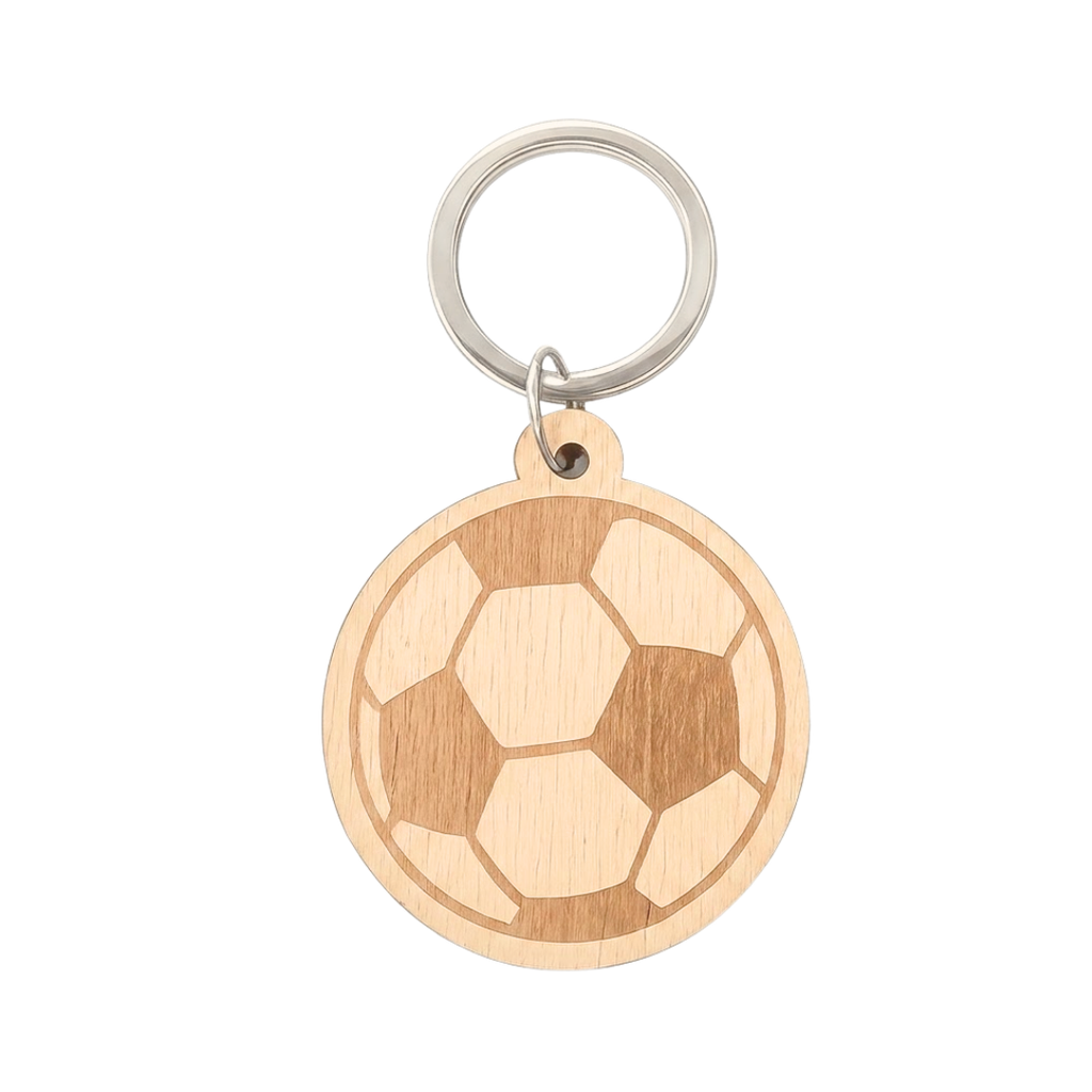 LLAVERO, MADERA, NATURAL, 5*5*0.3cm cm, redondo con diseño de pelota de futbol