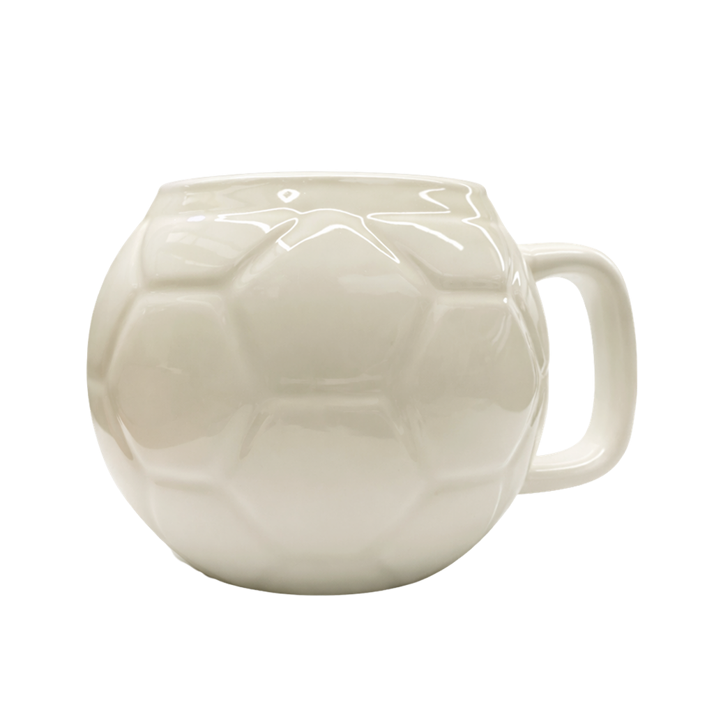 TAZA, CERÁMICA, Blanca, 10 OZ, diseño de pelota de fut