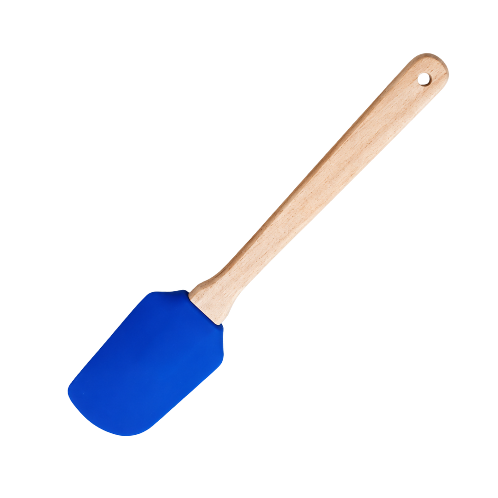 Paleta silicón Azul 25*5.5 cm  mango de Madera