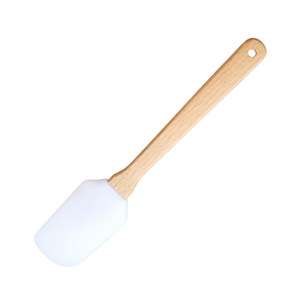 Paleta silicón blanco 25*5.5 cm  mango de Madera
