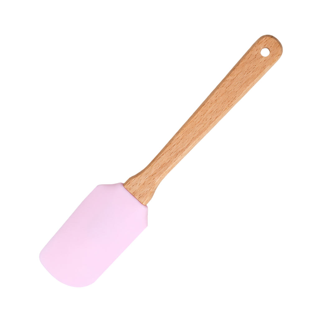 Paleta silicón Rosado 25*5.5 cm  mango de Madera