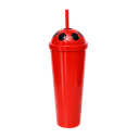 Vaso plástico rojo 1,000ml Carioca con tapa domo diseño de pelota y pajilla