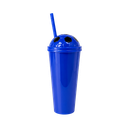 Vaso plástico azul  1,000ml Carioca con tapa domo diseño de pelota y pajilla