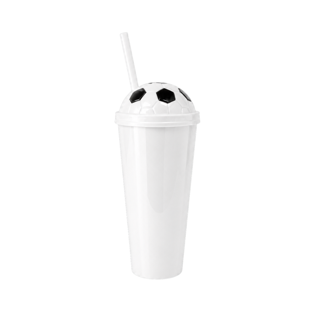 Vaso plástico blanco 1,000ml Carioca con tapa domo diseño de pelota y pajilla