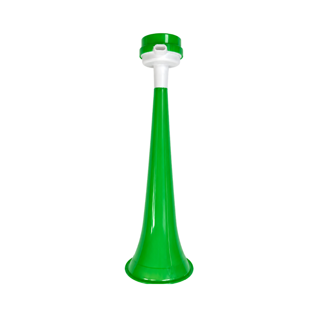 Vuvuzela plástica verde 27*8cm con boquilla lateral