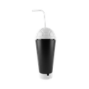 VASO, PLÁSTICO, NEGRO, 600 ml, vuvuzela con tapa como diseño de pelota y pajilla, desmontable