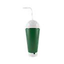 VASO, PLÁSTICO, VERDE, 600 ml, vuvuzela con tapa como diseño de pelota y pajilla, desmontable