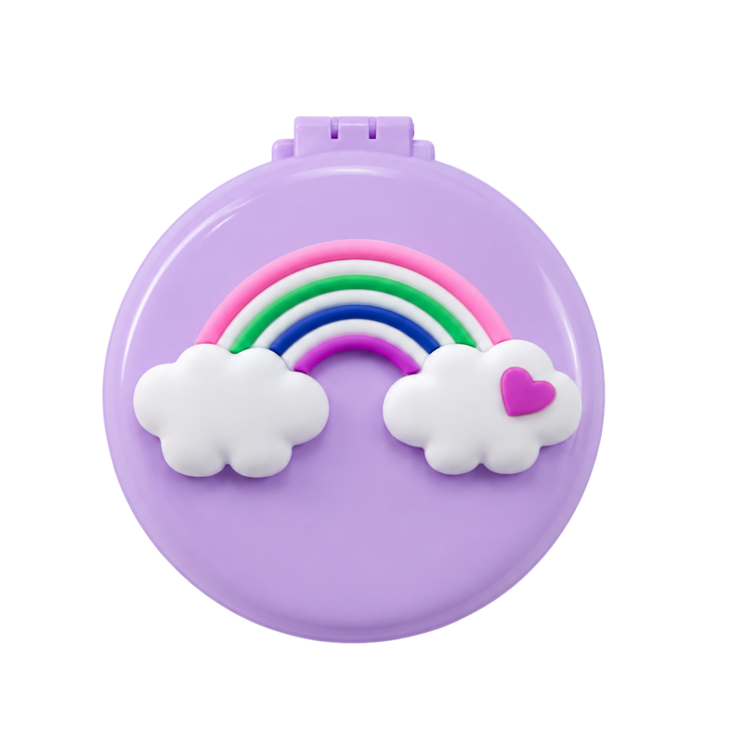 PEINE CON ESPEJO, PLÁSTICO, LILA, 6 cm, DISEÑO ARCOIRIS