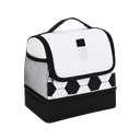 LONCHERA, OXFORD, BLANCO, 25*17*25 cm, SOCCER CON BOLSA BASE NEGRA Y DISEÑO DE PELOTA