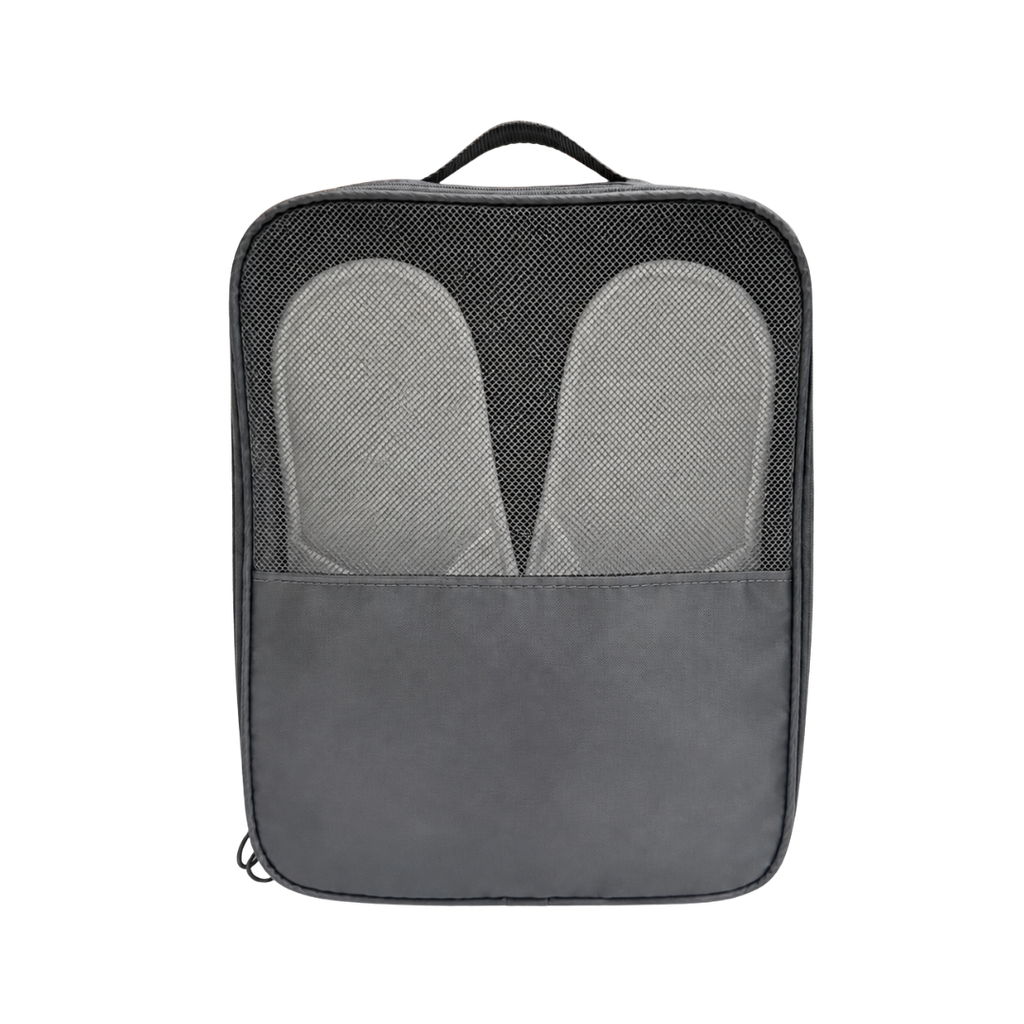 BOLSA, OXFORD, GRIS, 30*23*13.5 cm, con ventana y agarrador para zapatos tipo neceser