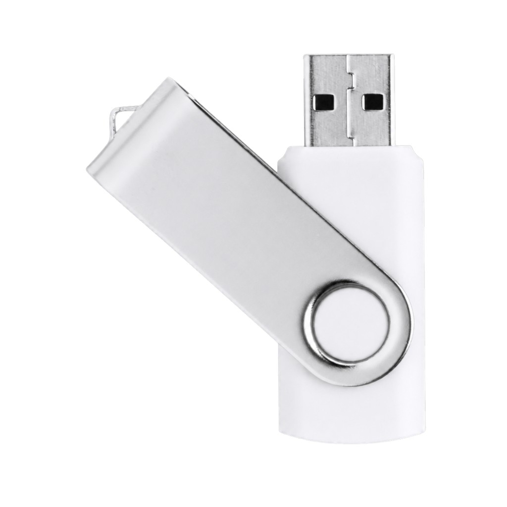 MEMORIA USB 32GB, ABS / METAL, BLANCO, 2 x 5.8 x 1 cm, CON MECANISMO GIRATORIO Y CLIP DE METAL