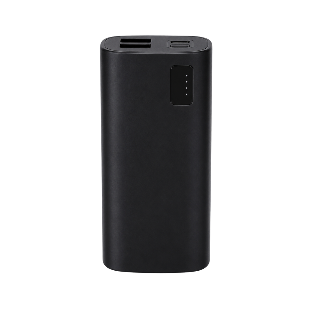 POWER BANK DE 10.000 mAh, ALUMINIO RECICLADO, NEGRO, 5.1 x 12 x 2.6 cm, CON SALIDA USB Y TIPO C DUAL PARA 3 DISPOSITIVOS SIMULTANEOS
