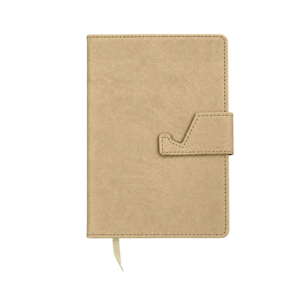 LIBRETA, PU, BEIGE, 14.3*21 cm, cierre magnético removible para posacelular,  hojas de líneas
