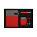 SET EJECUTIVO, CERÁMICA, ROJO, 480 ml, Double de taza en set con agenda PU A5 y lapiceros de metal de cenefa gris en caja negra de regalo