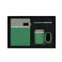 SET EJECUTIVO, CERÁMICA, VERDE, 480 ml, Double de taza en set con agenda PU A5 y lapiceros de metal de cenefa gris en caja negra de regalo