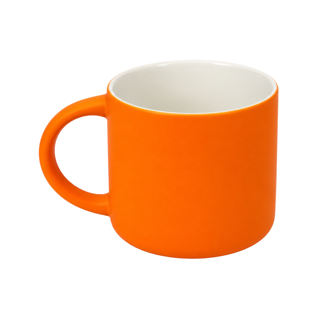 TAZA, CERÁMICA, ANARANJADO, 16 oz, SOFT TOUCH TROLL INTERIOR BLANCO.