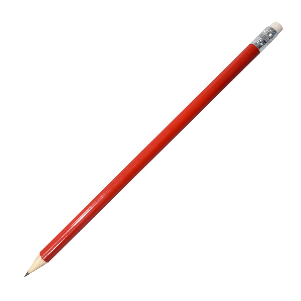 lapiz, madera, rojo, 19 centimetros, con borrador