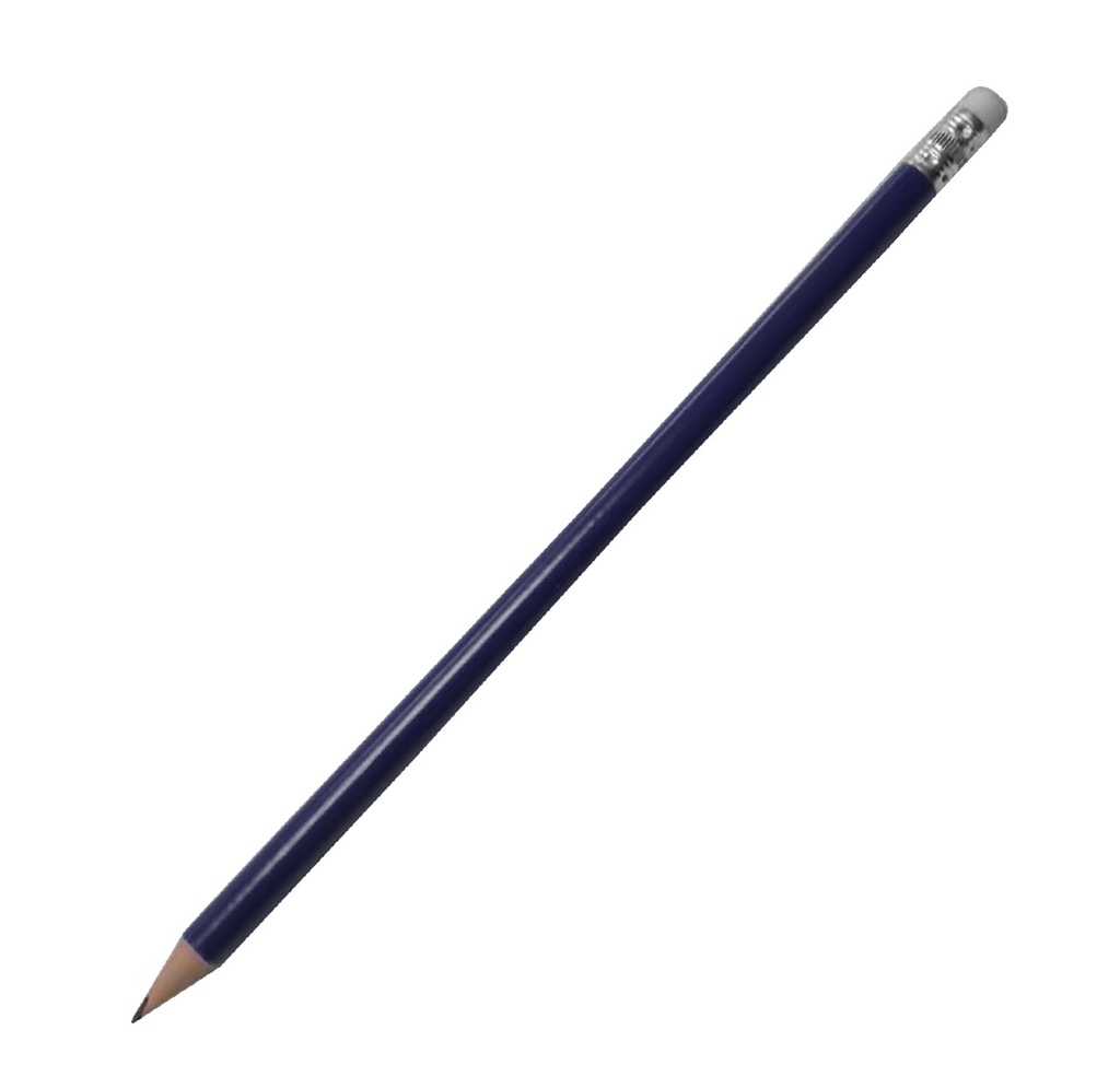 lapiz, madera, azul marino, 19 centimetros, con borrador