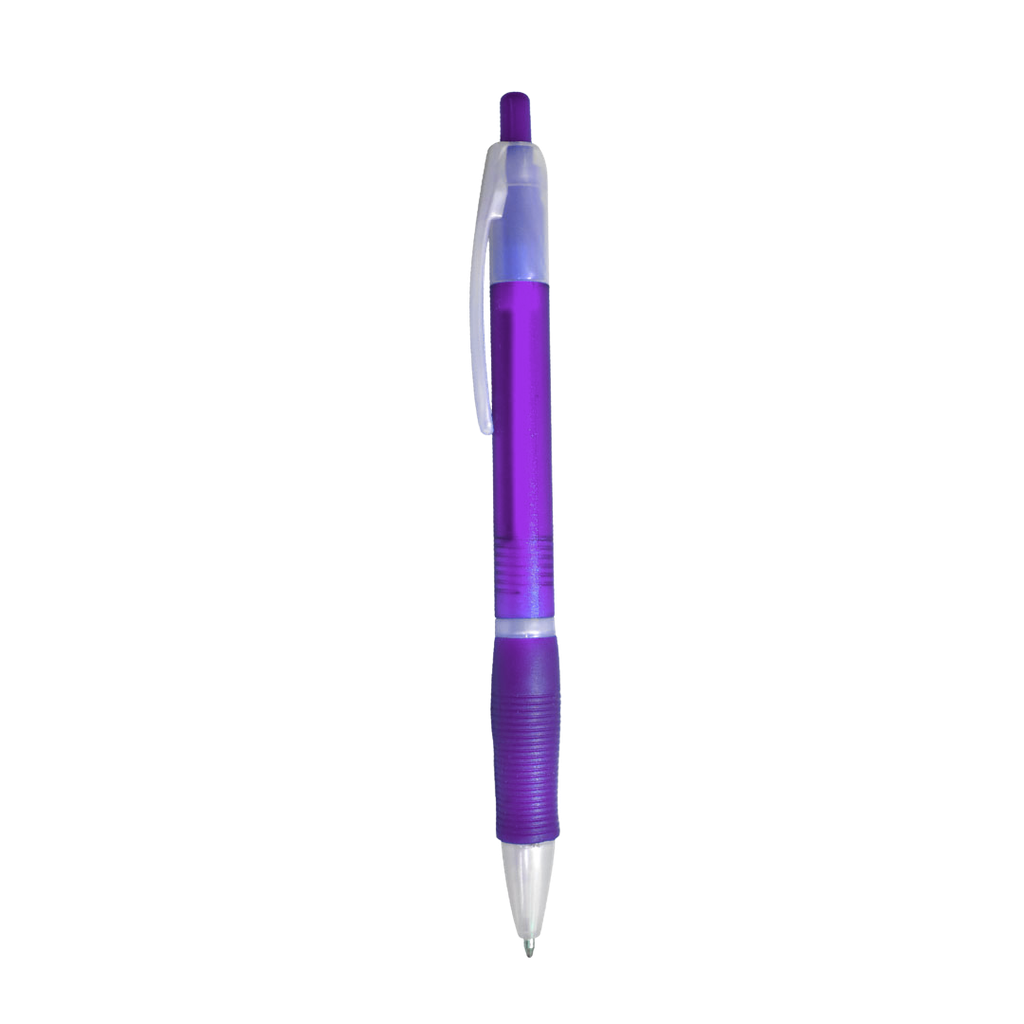 lapiceros, plástico, morado, 14.5 centimetros, translúcido con goma antideslizante
