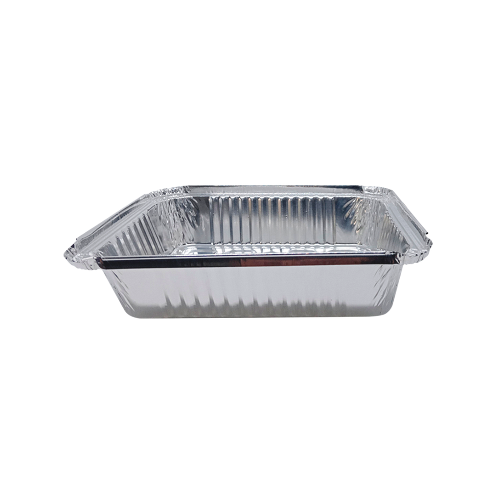 recipiente, aluminio, plateado, 19.5*14.5*4 centimetros, rectangular con tapa
