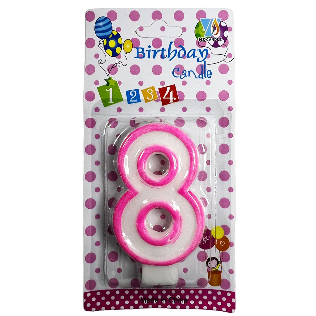 vela, cera, rosado, numero 8 , con orilla de color