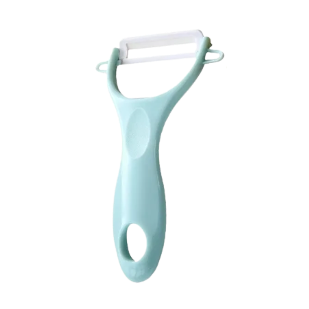 pelador, cerámica, celeste, 13*18 centimetros, de agarrador plástico