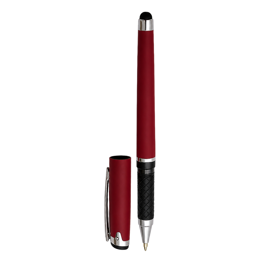 lapiceros, plástico, rojo, 14.5 cm siliconeado , con touch y tinta gel