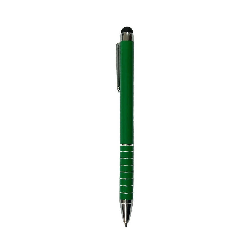 lapiceros, metal, verde, 12.5 centimetros, canis con touch y diseño de argollas