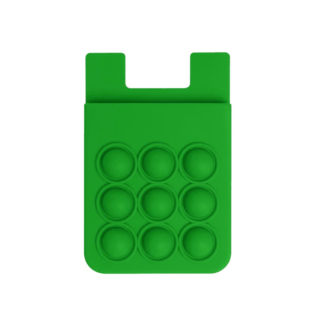 tarjetero, silicón, verde, 8.5*5.5*1.2 centimetros, pop up con adhesivo