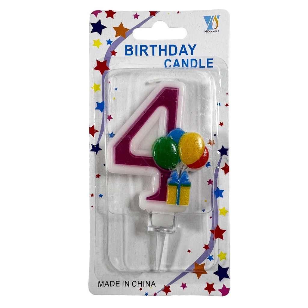 vela, , rosado, 8*14.5 centimetros, numero 4 con globos