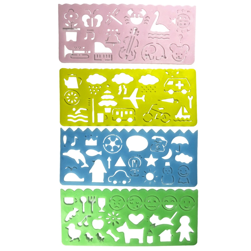set de 4 reglas, plástico, surtido, 15*6.5 centimetros, de figuras