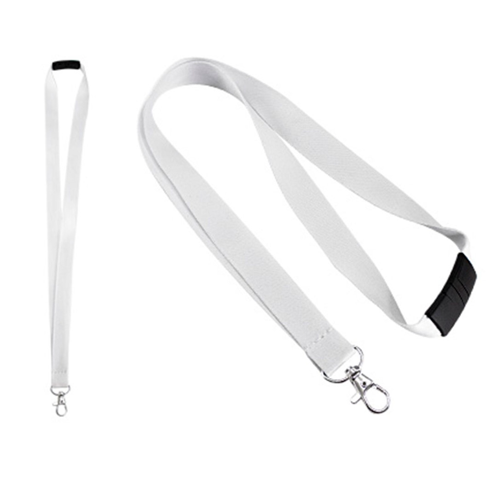 cinta porta-gafete, poliester, blanco, 2*90 centimetros, para sublimar con gancho de seguridad