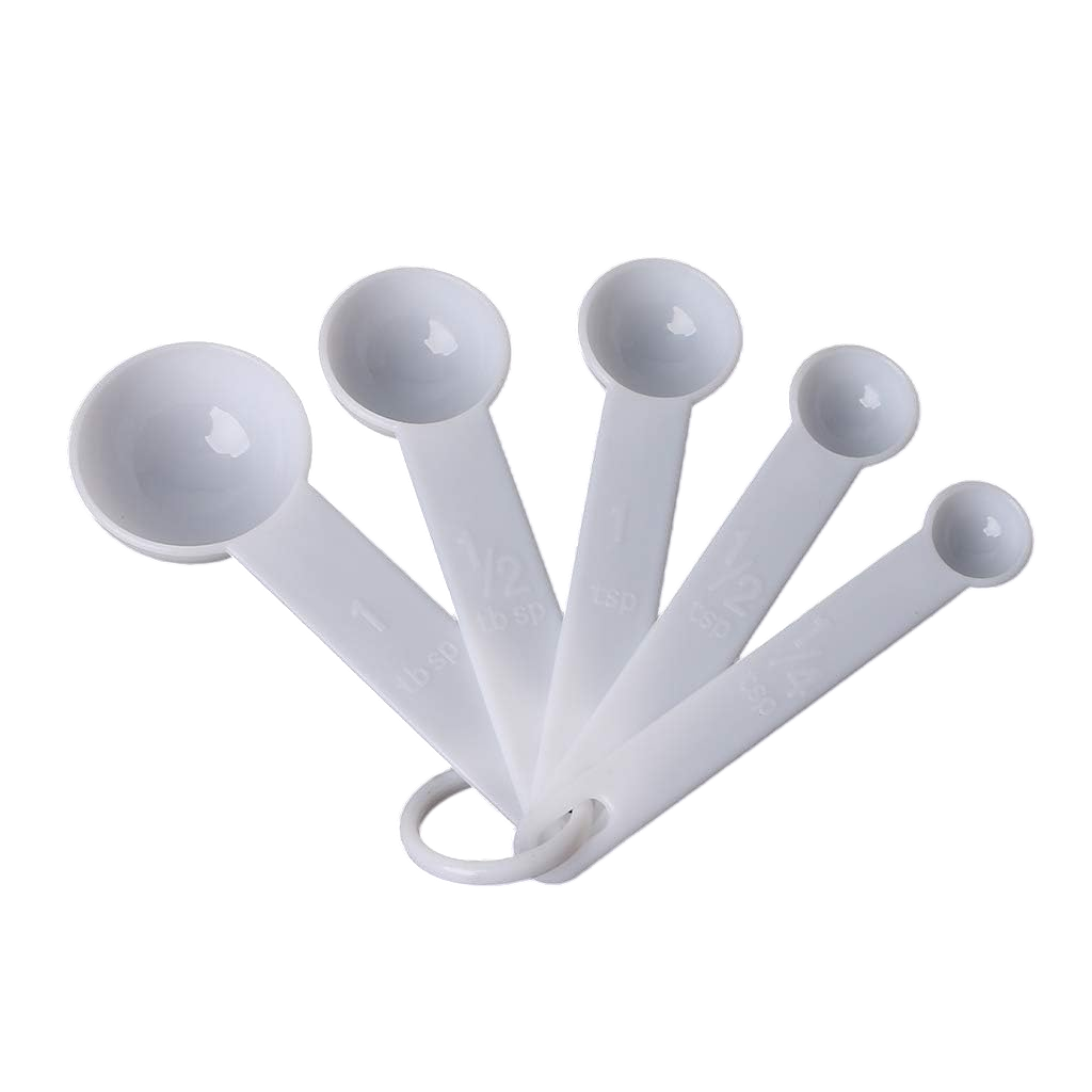 set de cucharas, plástico, blanco, 1.25,2.5,5.7 y 7.5 mililitro, medidoras