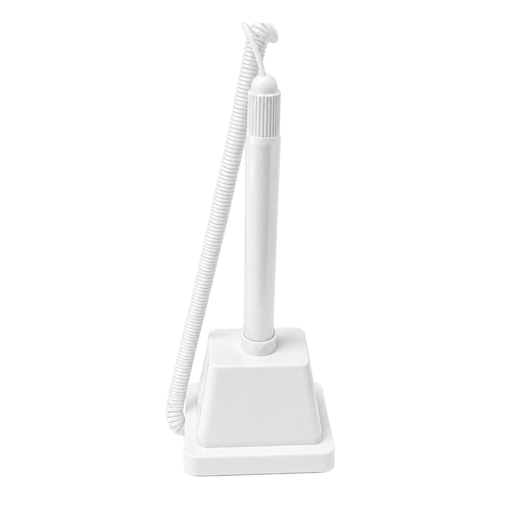 lapiceros, plástico, blanco, 18 cm top negro , base piramidal y resorte