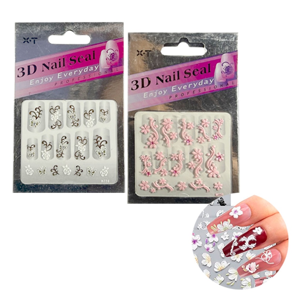 unas acrilicas con flores de 10*7 cm