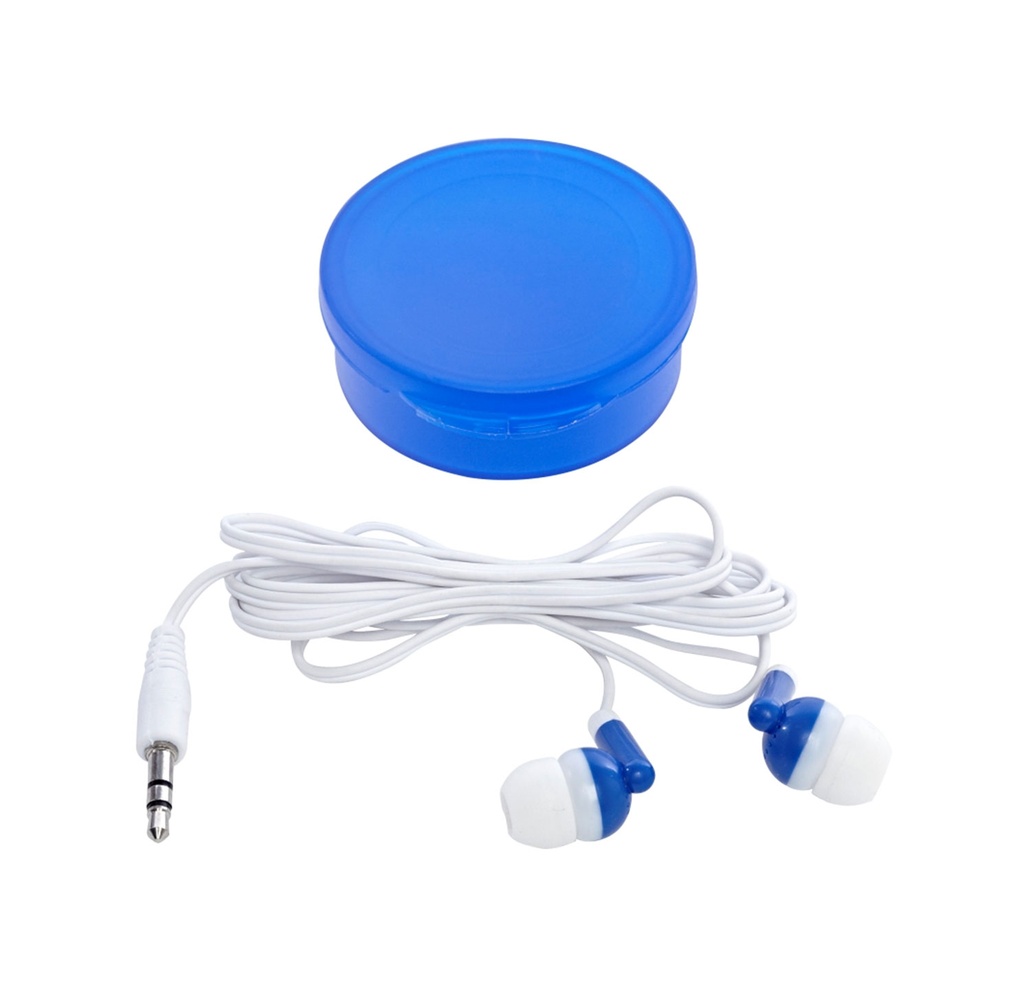 audifono, plástico, azul, 6*6.2 centimetros, en caja