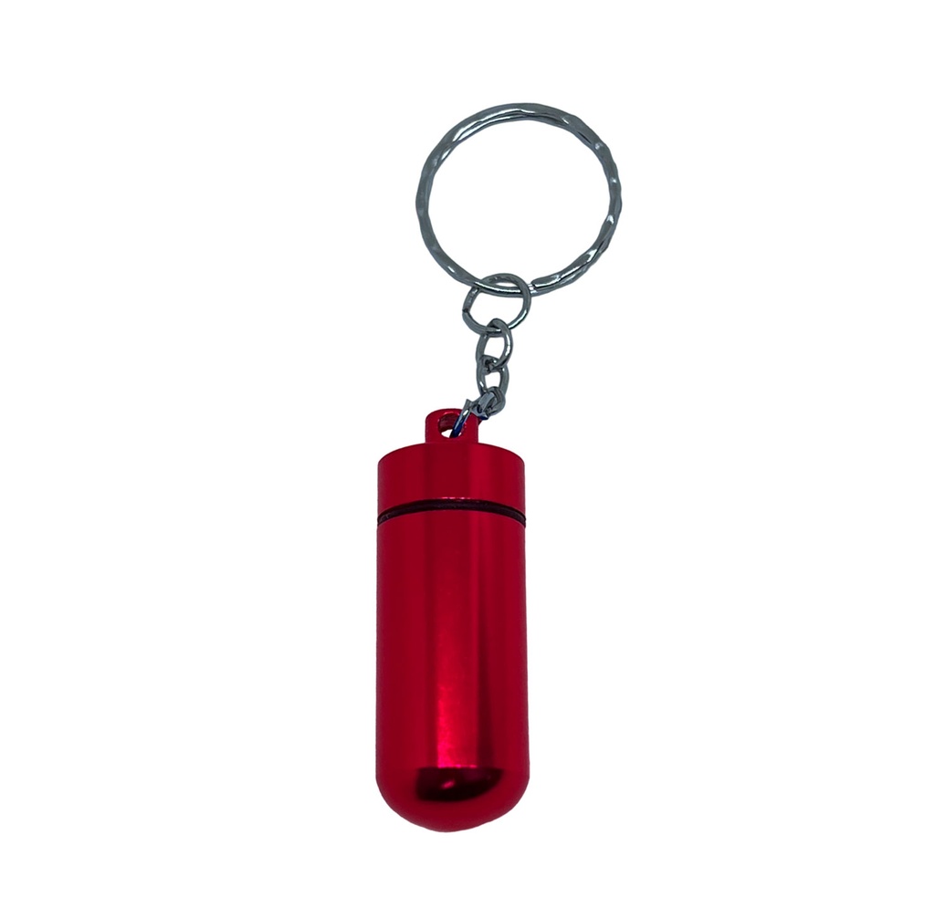 llavero pastillero tubular de aluminio rojo 4.8*1.7cm