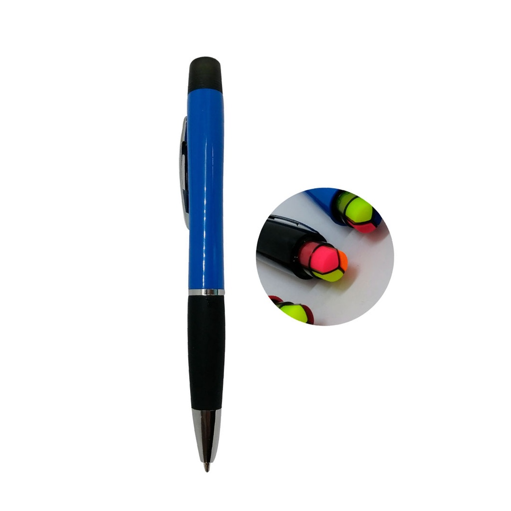 lapicero luminous, con goma antideslizante, azul reflex, y 3 , resaltadores
