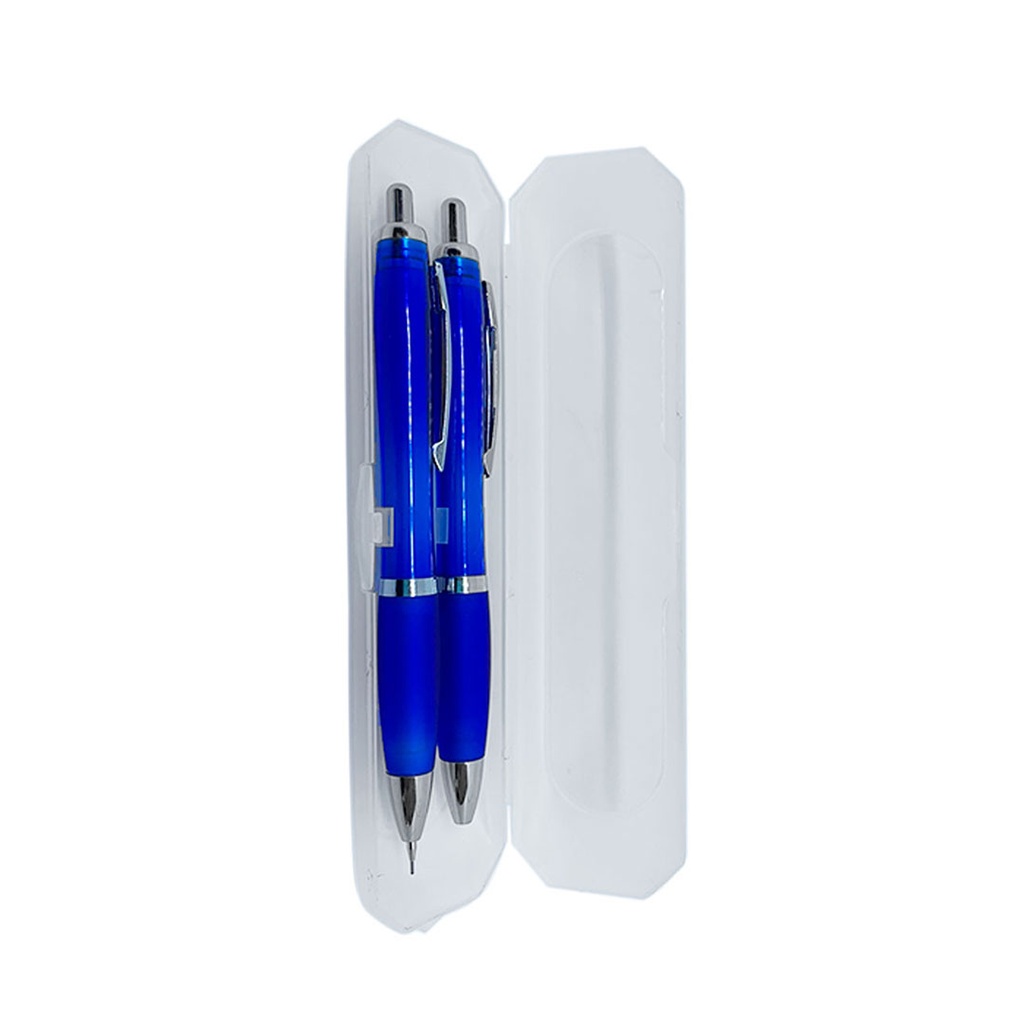 set, plástico, azul reflex, 14 centimetros, de lapicero y portaminas en estuche